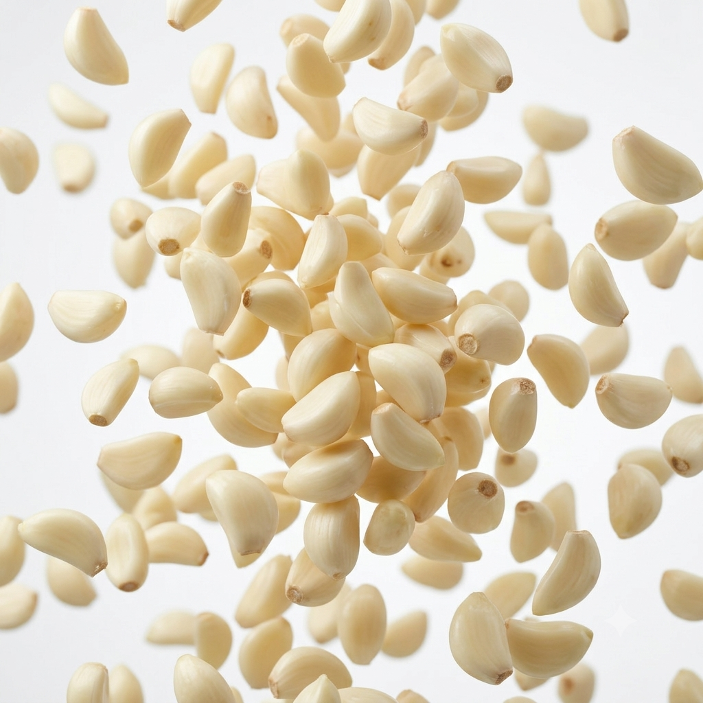 Peeled garlic prepared for consistent industrial procurement.